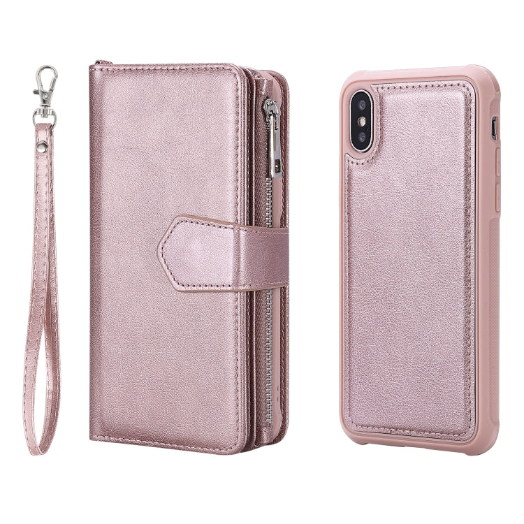 For iPhone X / XS 2 in 1 Solid Color Zipper Shockproof Protective Case with Card Slots & Bracket & Photo Holder & Wallet Function
