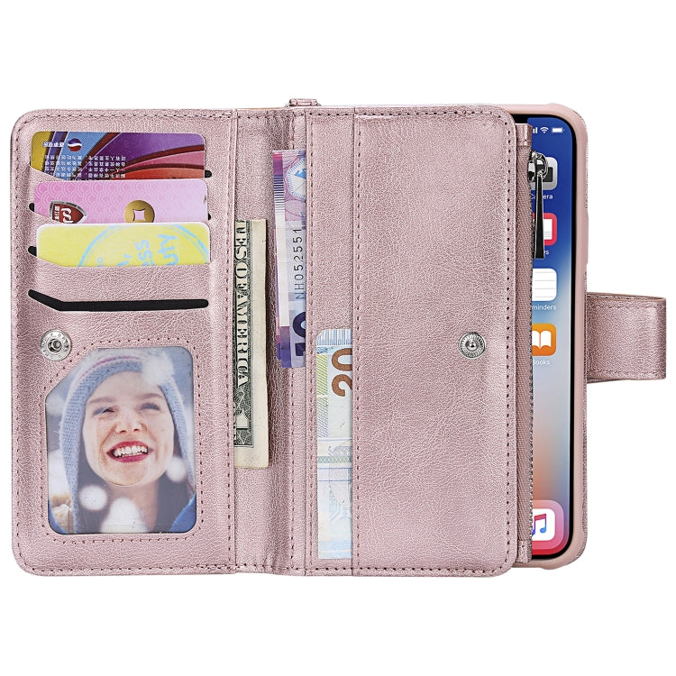 For iPhone X / XS 2 in 1 Solid Color Zipper Shockproof Protective Case with Card Slots & Bracket & Photo Holder & Wallet Function