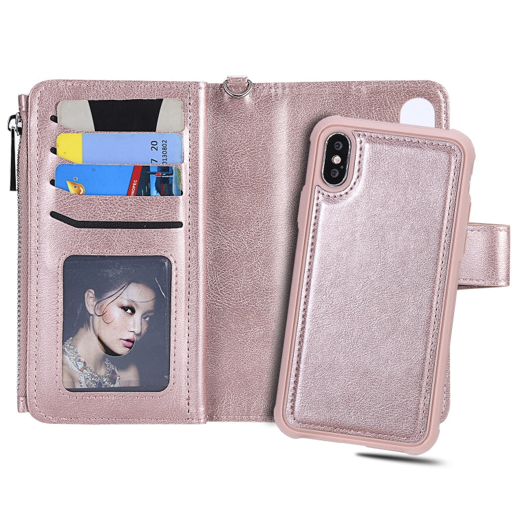 For iPhone X / XS 2 in 1 Solid Color Zipper Shockproof Protective Case with Card Slots & Bracket & Photo Holder & Wallet Function