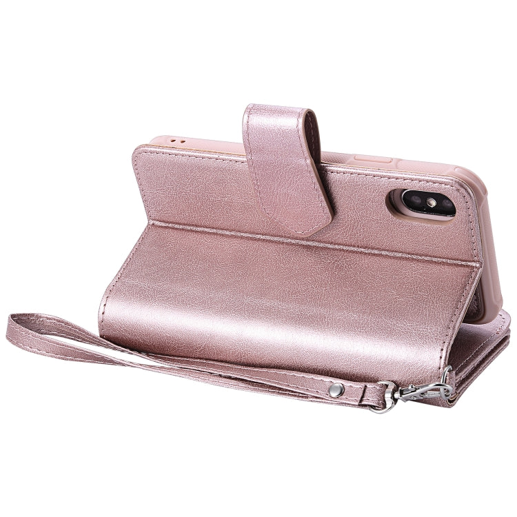 For iPhone X / XS 2 in 1 Solid Color Zipper Shockproof Protective Case with Card Slots & Bracket & Photo Holder & Wallet Function
