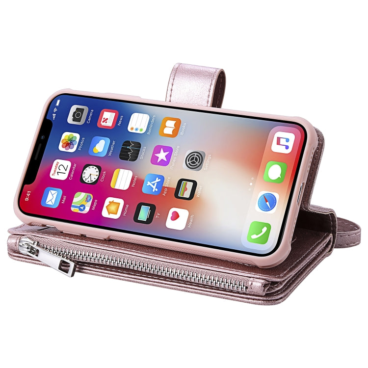 For iPhone X / XS 2 in 1 Solid Color Zipper Shockproof Protective Case with Card Slots & Bracket & Photo Holder & Wallet Function