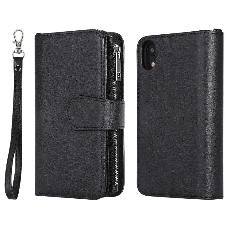 For iPhone XR 2 in 1 Solid Color Zipper Shockproof Protective Case with Card Slots & Bracket & Photo Holder & Wallet Function