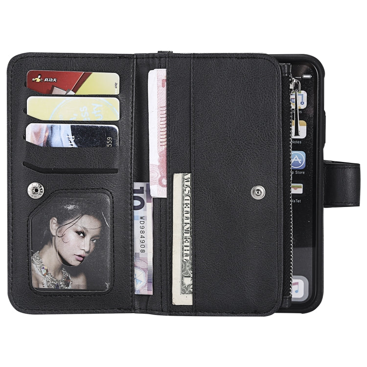For iPhone XR 2 in 1 Solid Color Zipper Shockproof Protective Case with Card Slots & Bracket & Photo Holder & Wallet Function