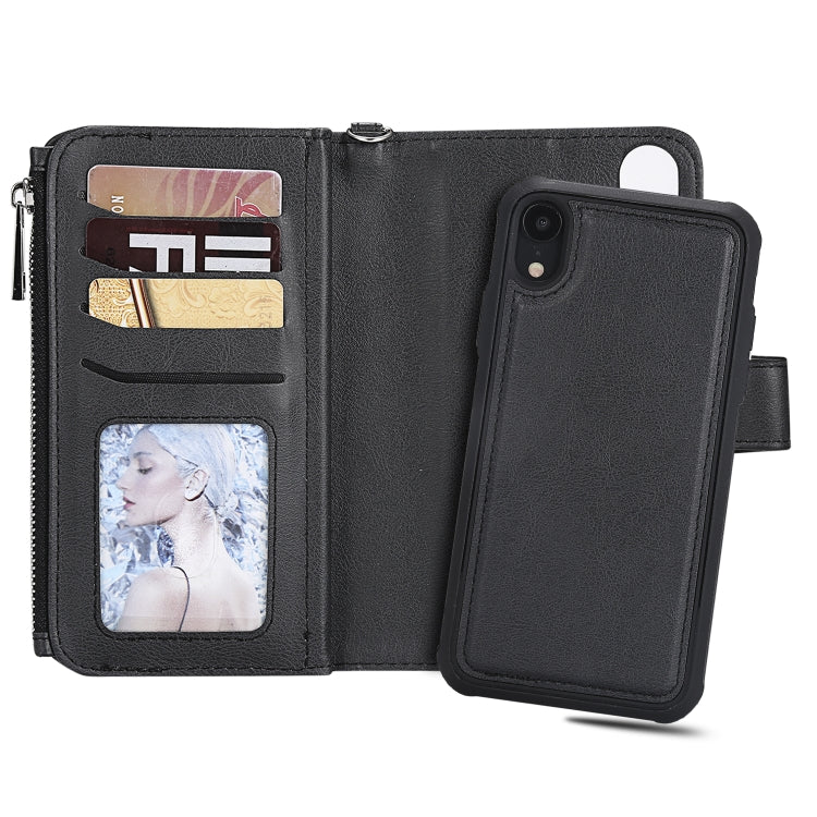 For iPhone XR 2 in 1 Solid Color Zipper Shockproof Protective Case with Card Slots & Bracket & Photo Holder & Wallet Function