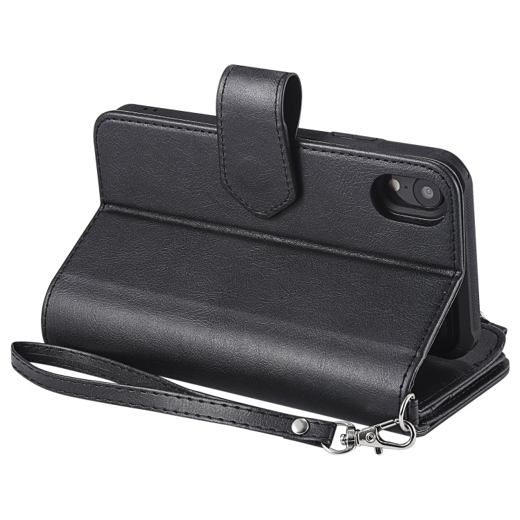 For iPhone XR 2 in 1 Solid Color Zipper Shockproof Protective Case with Card Slots & Bracket & Photo Holder & Wallet Function