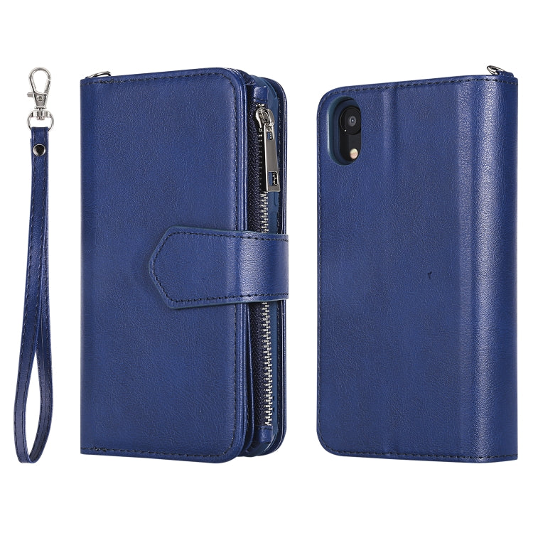 For iPhone XR 2 in 1 Solid Color Zipper Shockproof Protective Case with Card Slots & Bracket & Photo Holder & Wallet Function
