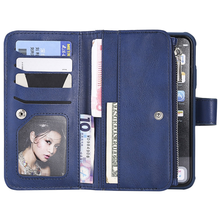 For iPhone XR 2 in 1 Solid Color Zipper Shockproof Protective Case with Card Slots & Bracket & Photo Holder & Wallet Function