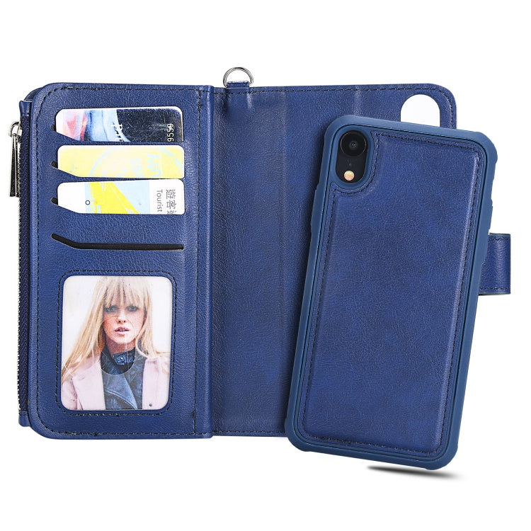 For iPhone XR 2 in 1 Solid Color Zipper Shockproof Protective Case with Card Slots & Bracket & Photo Holder & Wallet Function
