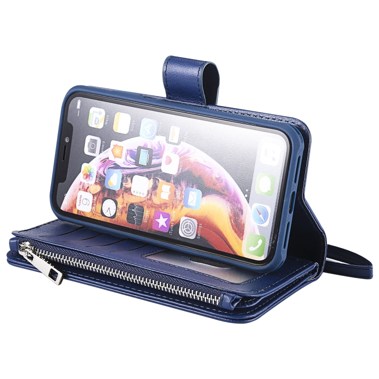 For iPhone XR 2 in 1 Solid Color Zipper Shockproof Protective Case with Card Slots & Bracket & Photo Holder & Wallet Function