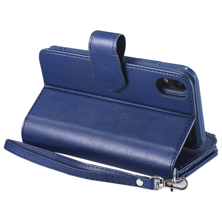 For iPhone XR 2 in 1 Solid Color Zipper Shockproof Protective Case with Card Slots & Bracket & Photo Holder & Wallet Function