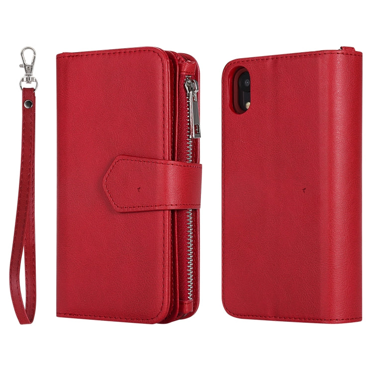 For iPhone XR 2 in 1 Solid Color Zipper Shockproof Protective Case with Card Slots & Bracket & Photo Holder & Wallet Function