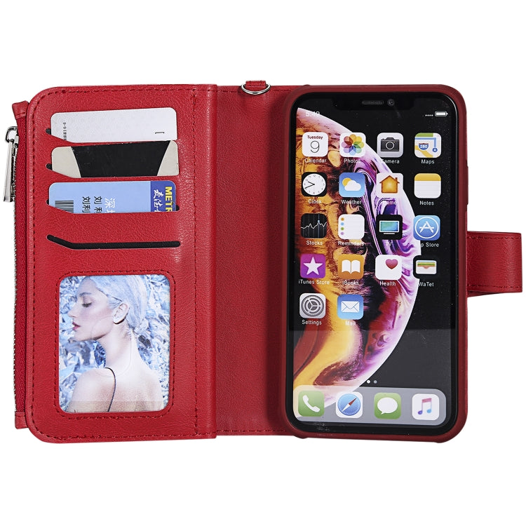 For iPhone XR 2 in 1 Solid Color Zipper Shockproof Protective Case with Card Slots & Bracket & Photo Holder & Wallet Function