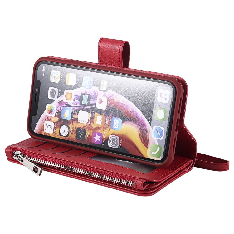 For iPhone XR 2 in 1 Solid Color Zipper Shockproof Protective Case with Card Slots & Bracket & Photo Holder & Wallet Function