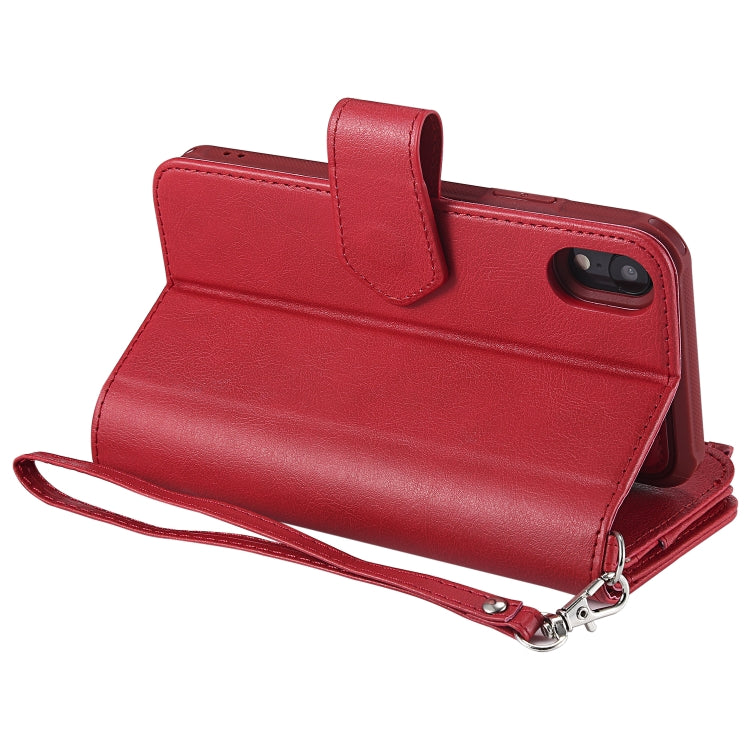 For iPhone XR 2 in 1 Solid Color Zipper Shockproof Protective Case with Card Slots & Bracket & Photo Holder & Wallet Function