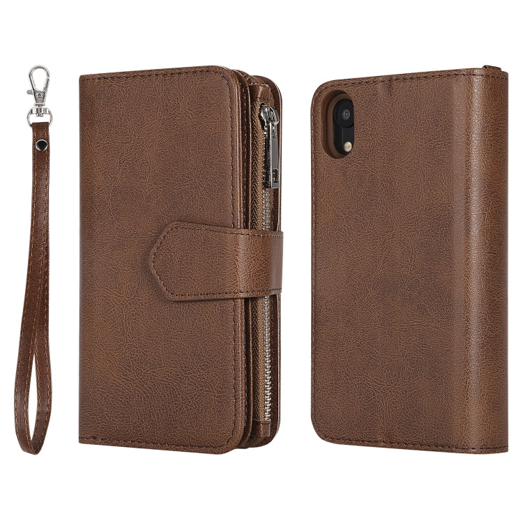 For iPhone XR 2 in 1 Solid Color Zipper Shockproof Protective Case with Card Slots & Bracket & Photo Holder & Wallet Function