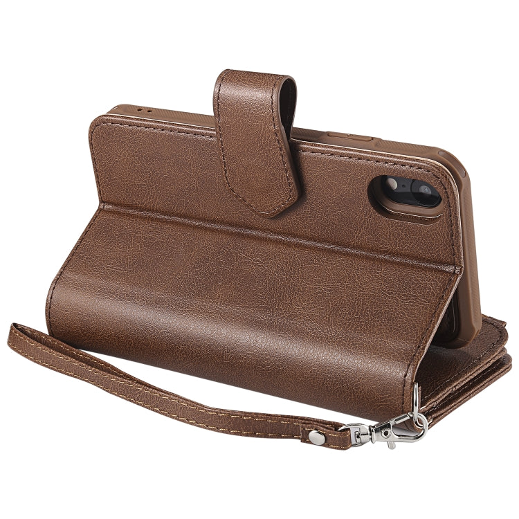 For iPhone XR 2 in 1 Solid Color Zipper Shockproof Protective Case with Card Slots & Bracket & Photo Holder & Wallet Function
