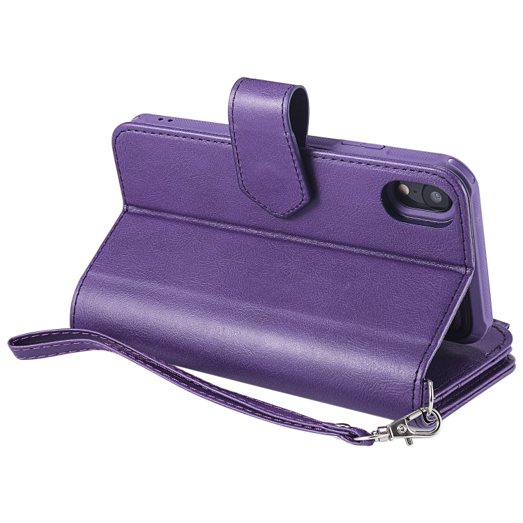 For iPhone XR 2 in 1 Solid Color Zipper Shockproof Protective Case with Card Slots & Bracket & Photo Holder & Wallet Function