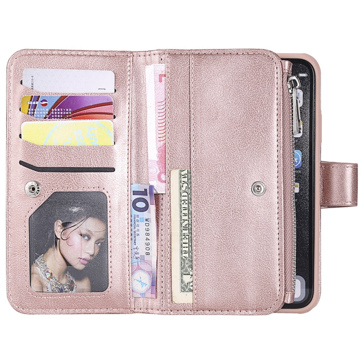 For iPhone XR 2 in 1 Solid Color Zipper Shockproof Protective Case with Card Slots & Bracket & Photo Holder & Wallet Function