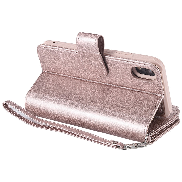 For iPhone XR 2 in 1 Solid Color Zipper Shockproof Protective Case with Card Slots & Bracket & Photo Holder & Wallet Function