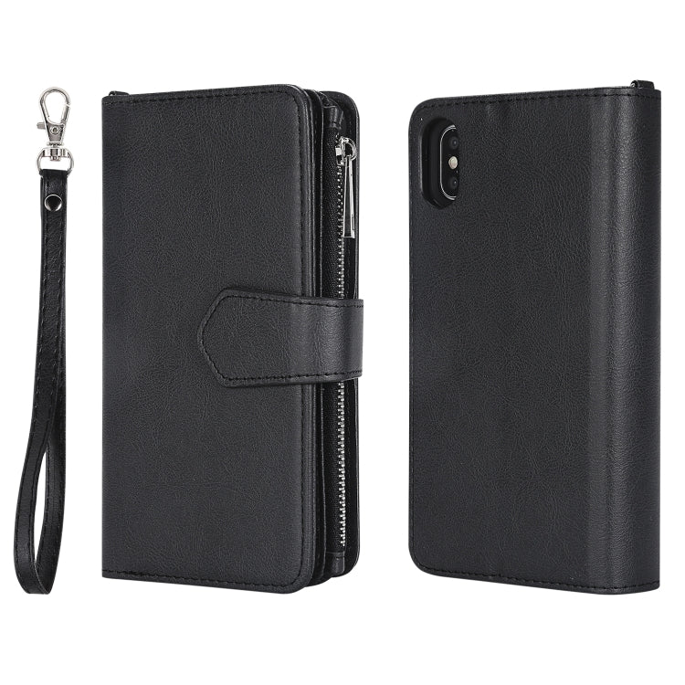 For iPhone XS Max 2 in 1 Solid Color Zipper Shockproof Protective Case with Card Slots & Bracket & Photo Holder & Wallet Function