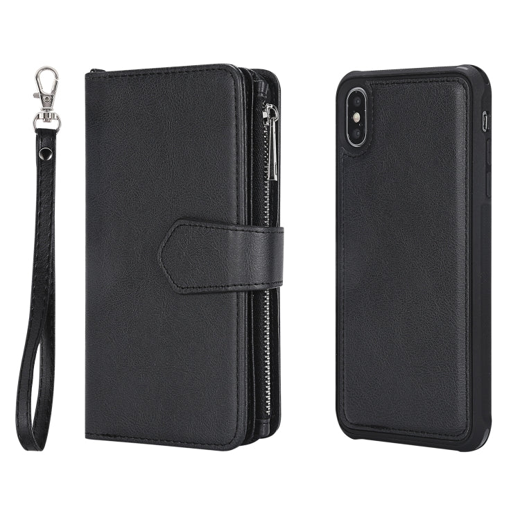 For iPhone XS Max 2 in 1 Solid Color Zipper Shockproof Protective Case with Card Slots & Bracket & Photo Holder & Wallet Function