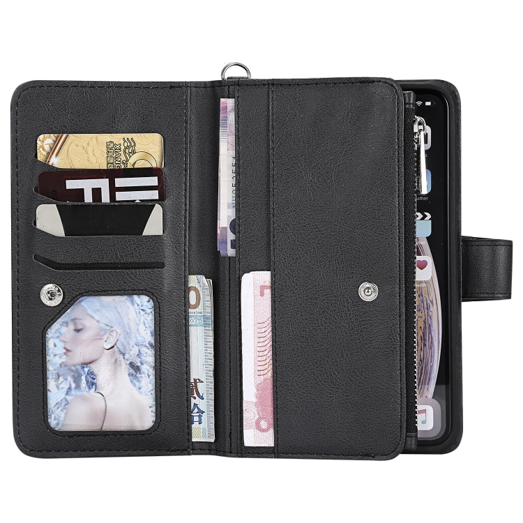 For iPhone XS Max 2 in 1 Solid Color Zipper Shockproof Protective Case with Card Slots & Bracket & Photo Holder & Wallet Function