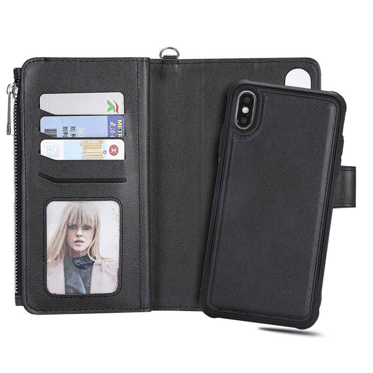 For iPhone XS Max 2 in 1 Solid Color Zipper Shockproof Protective Case with Card Slots & Bracket & Photo Holder & Wallet Function