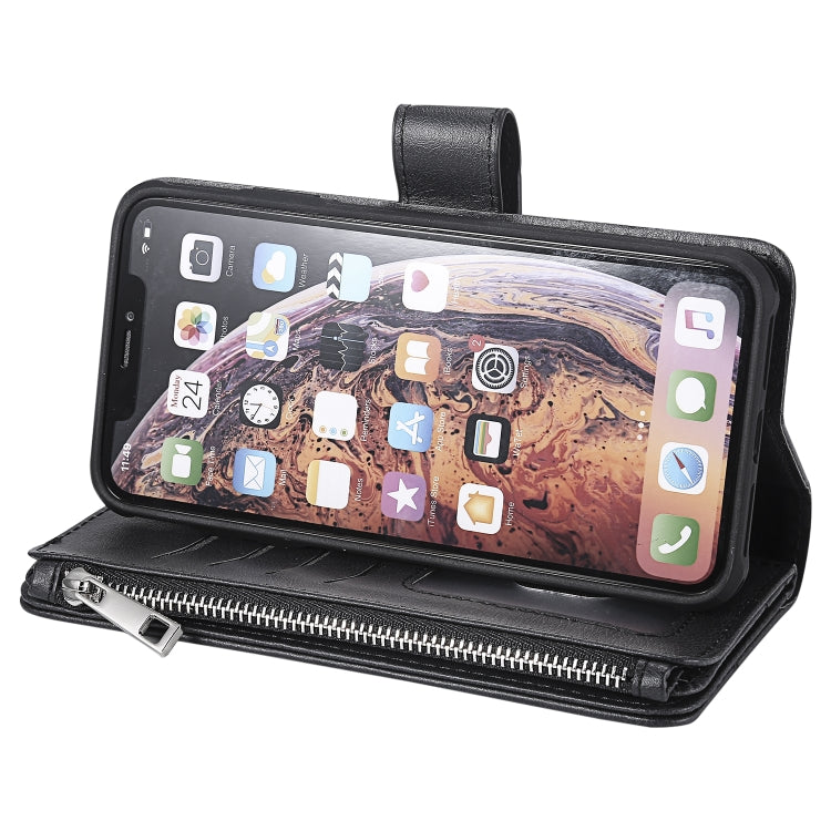 For iPhone XS Max 2 in 1 Solid Color Zipper Shockproof Protective Case with Card Slots & Bracket & Photo Holder & Wallet Function