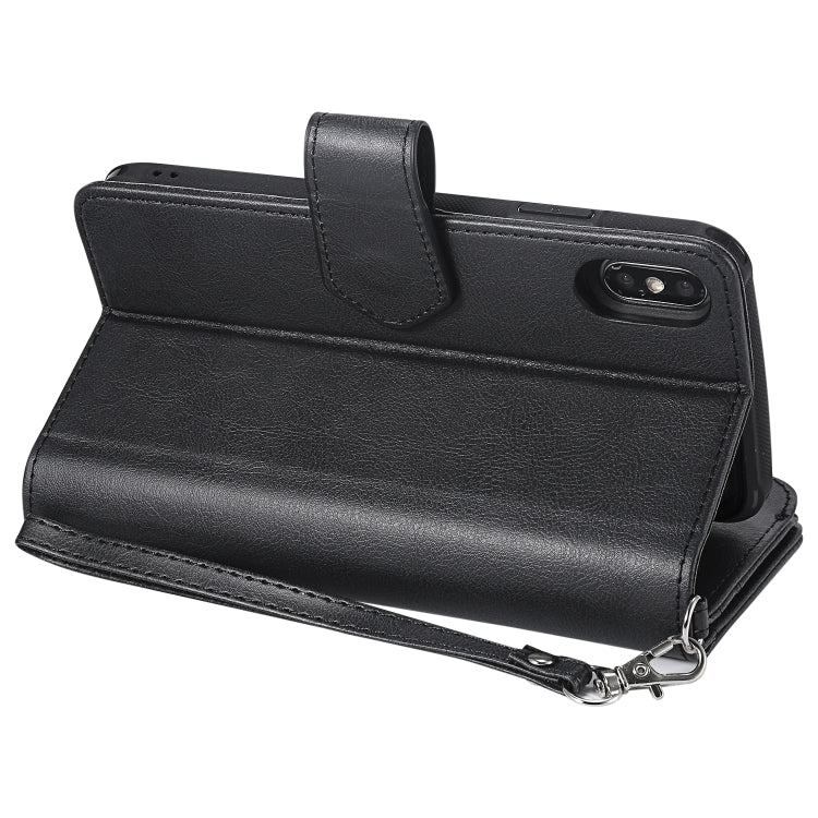 For iPhone XS Max 2 in 1 Solid Color Zipper Shockproof Protective Case with Card Slots & Bracket & Photo Holder & Wallet Function