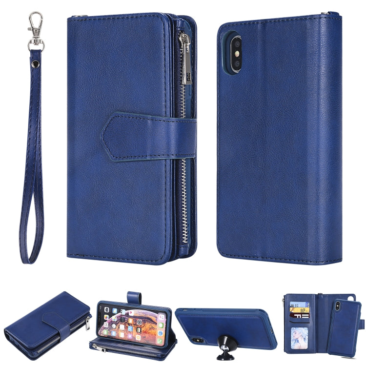 For iPhone XS Max 2 in 1 Solid Color Zipper Shockproof Protective Case with Card Slots & Bracket & Photo Holder & Wallet Function