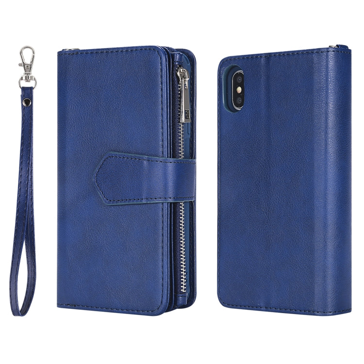 For iPhone XS Max 2 in 1 Solid Color Zipper Shockproof Protective Case with Card Slots & Bracket & Photo Holder & Wallet Function