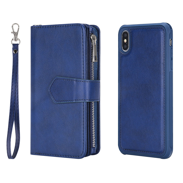 For iPhone XS Max 2 in 1 Solid Color Zipper Shockproof Protective Case with Card Slots & Bracket & Photo Holder & Wallet Function