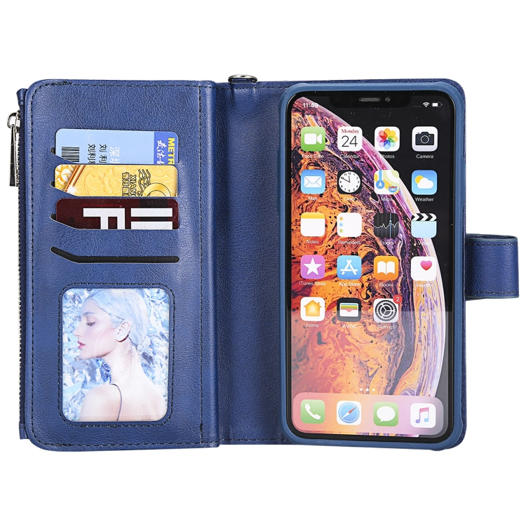 For iPhone XS Max 2 in 1 Solid Color Zipper Shockproof Protective Case with Card Slots & Bracket & Photo Holder & Wallet Function