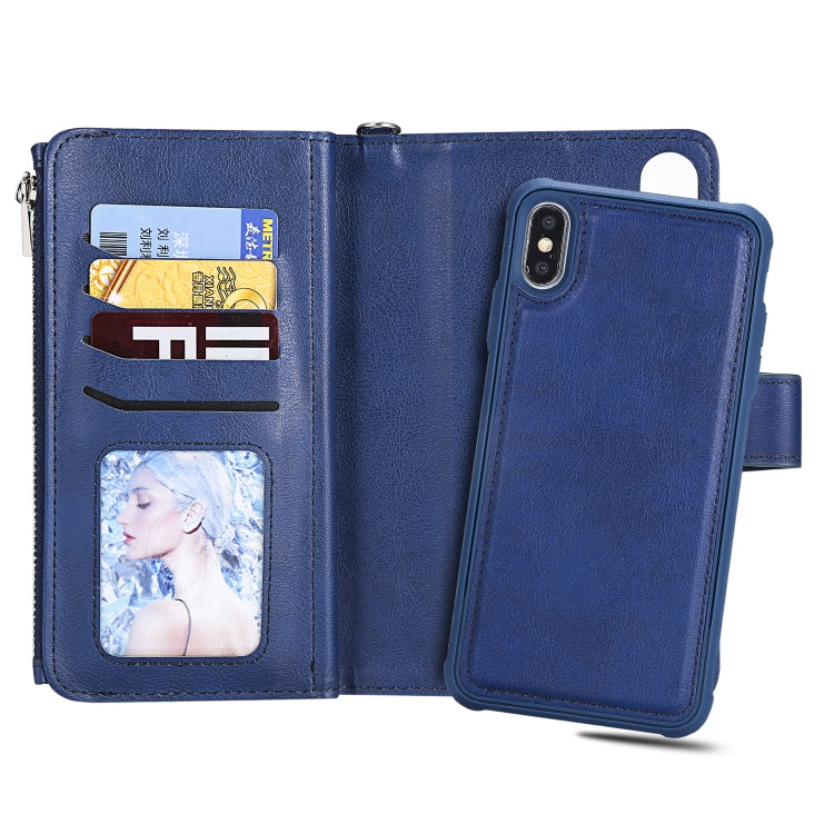 For iPhone XS Max 2 in 1 Solid Color Zipper Shockproof Protective Case with Card Slots & Bracket & Photo Holder & Wallet Function