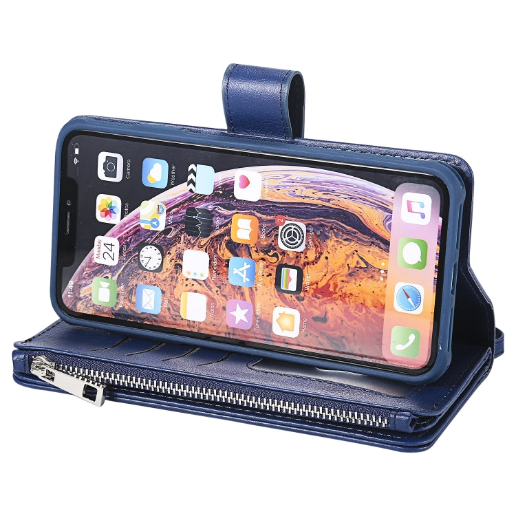 For iPhone XS Max 2 in 1 Solid Color Zipper Shockproof Protective Case with Card Slots & Bracket & Photo Holder & Wallet Function