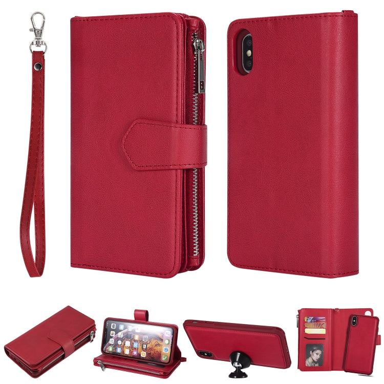 For iPhone XS Max 2 in 1 Solid Color Zipper Shockproof Protective Case with Card Slots & Bracket & Photo Holder & Wallet Function