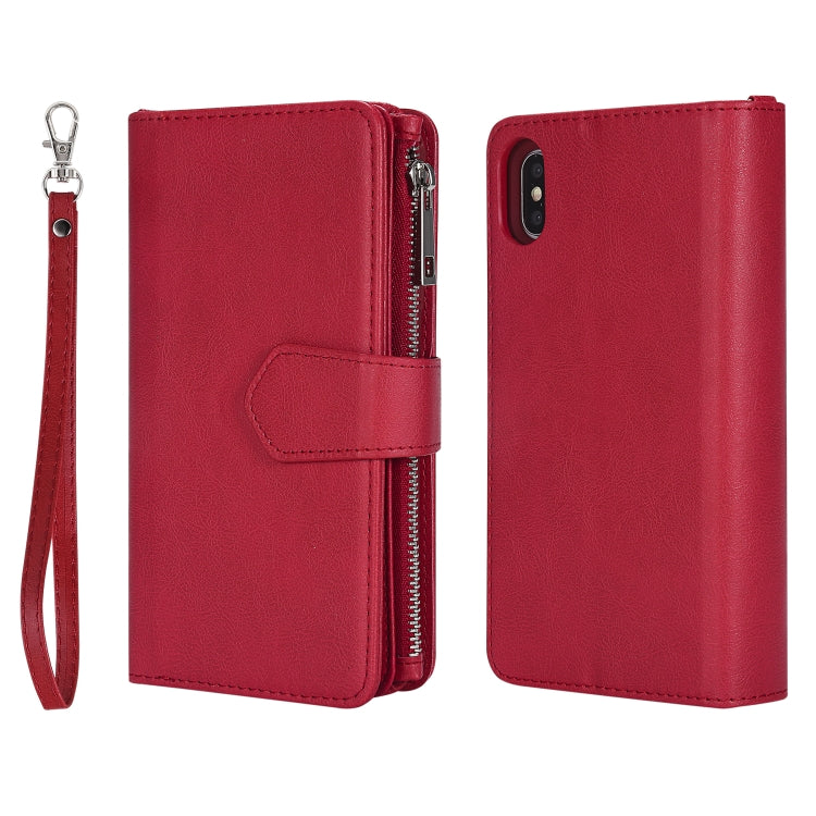 For iPhone XS Max 2 in 1 Solid Color Zipper Shockproof Protective Case with Card Slots & Bracket & Photo Holder & Wallet Function