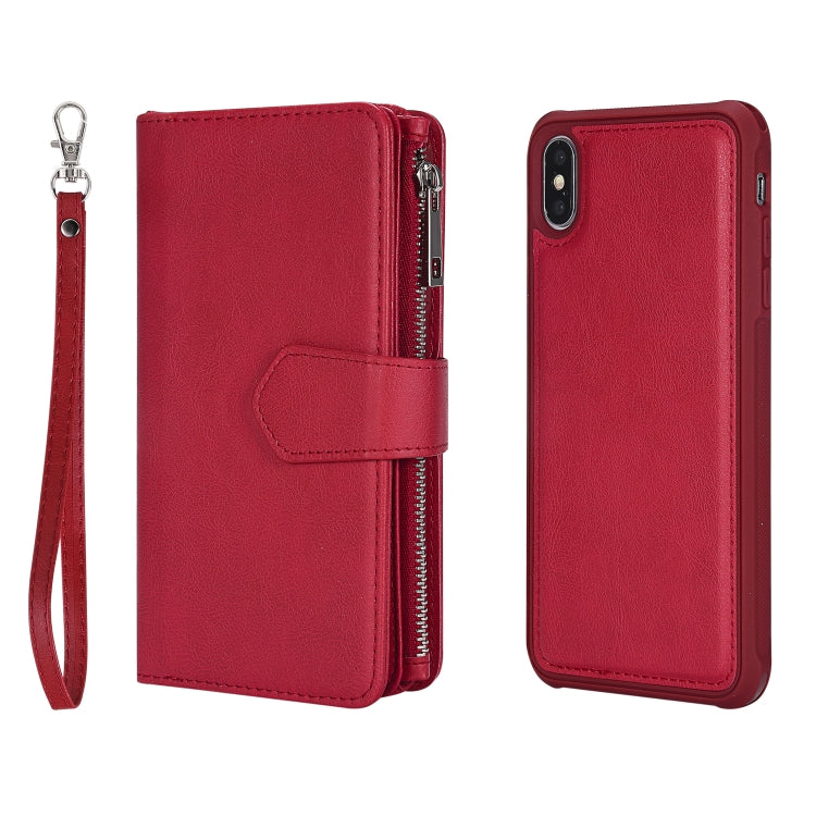 For iPhone XS Max 2 in 1 Solid Color Zipper Shockproof Protective Case with Card Slots & Bracket & Photo Holder & Wallet Function