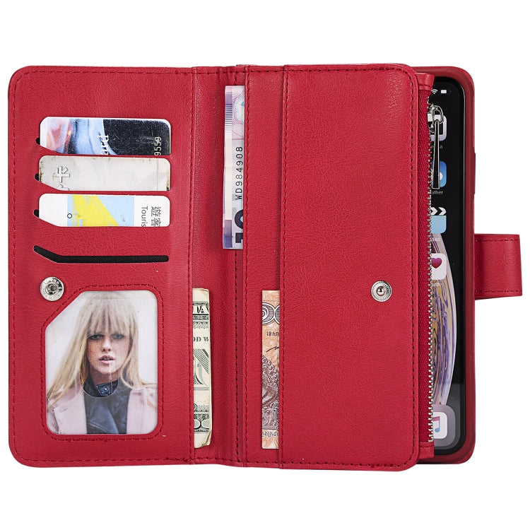 For iPhone XS Max 2 in 1 Solid Color Zipper Shockproof Protective Case with Card Slots & Bracket & Photo Holder & Wallet Function