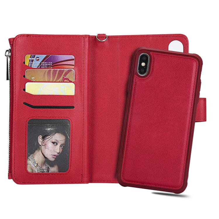For iPhone XS Max 2 in 1 Solid Color Zipper Shockproof Protective Case with Card Slots & Bracket & Photo Holder & Wallet Function