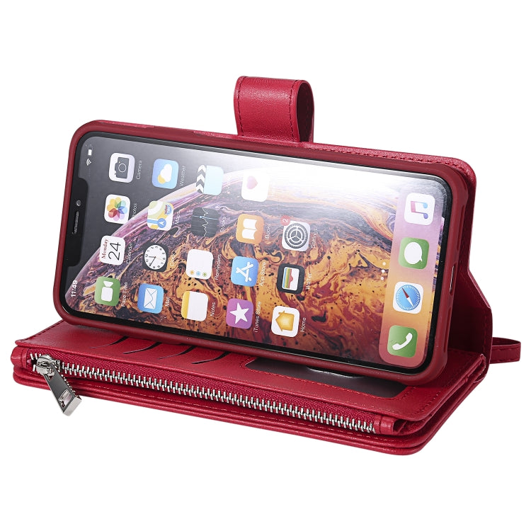 For iPhone XS Max 2 in 1 Solid Color Zipper Shockproof Protective Case with Card Slots & Bracket & Photo Holder & Wallet Function