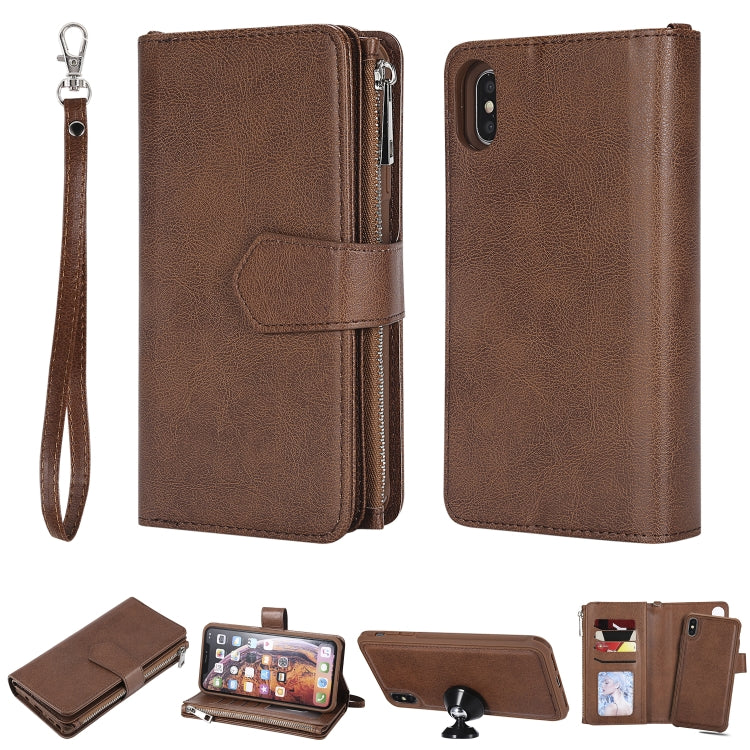 For iPhone XS Max 2 in 1 Solid Color Zipper Shockproof Protective Case with Card Slots & Bracket & Photo Holder & Wallet Function