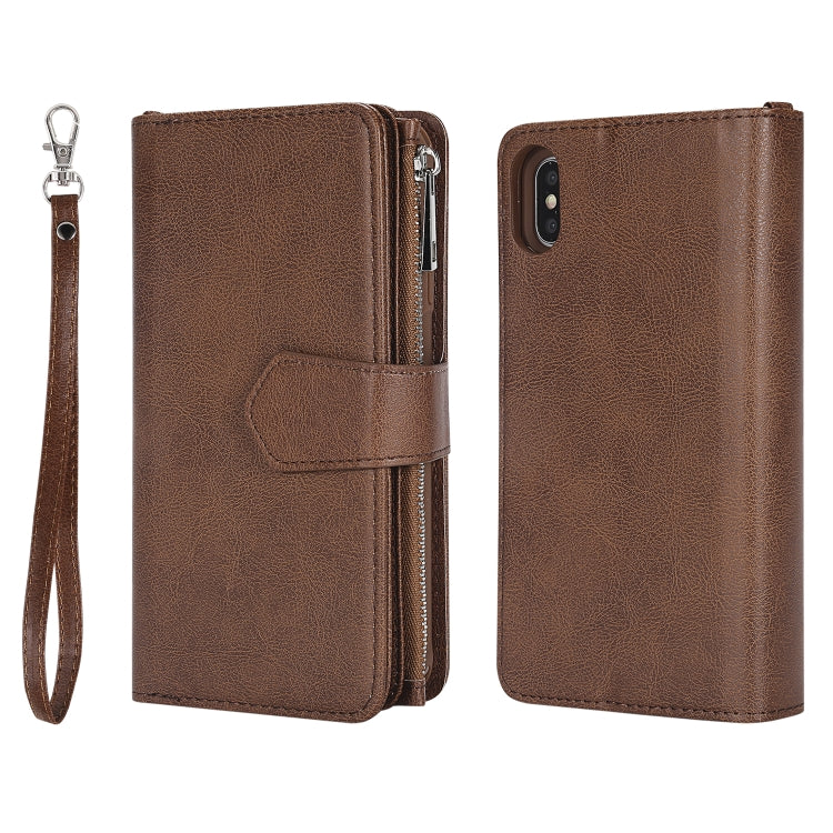 For iPhone XS Max 2 in 1 Solid Color Zipper Shockproof Protective Case with Card Slots & Bracket & Photo Holder & Wallet Function