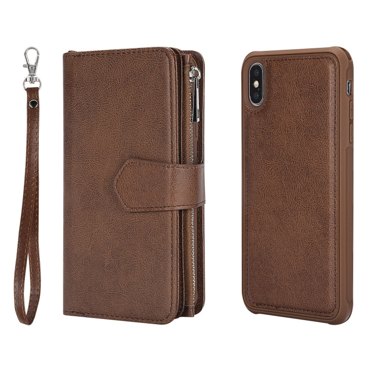 For iPhone XS Max 2 in 1 Solid Color Zipper Shockproof Protective Case with Card Slots & Bracket & Photo Holder & Wallet Function