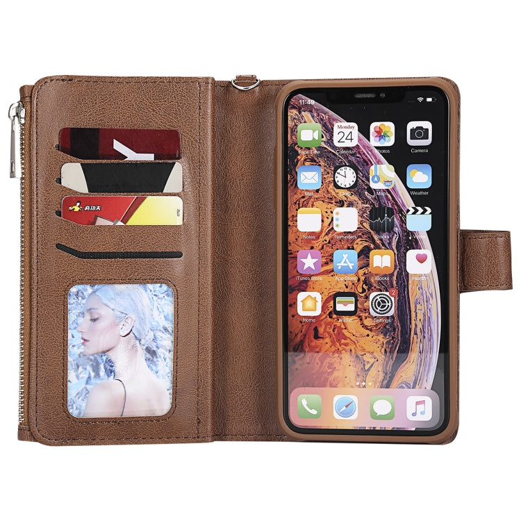 For iPhone XS Max 2 in 1 Solid Color Zipper Shockproof Protective Case with Card Slots & Bracket & Photo Holder & Wallet Function