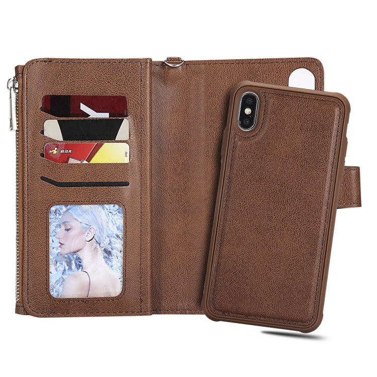 For iPhone XS Max 2 in 1 Solid Color Zipper Shockproof Protective Case with Card Slots & Bracket & Photo Holder & Wallet Function