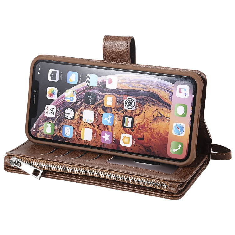 For iPhone XS Max 2 in 1 Solid Color Zipper Shockproof Protective Case with Card Slots & Bracket & Photo Holder & Wallet Function