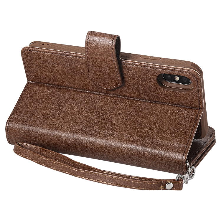For iPhone XS Max 2 in 1 Solid Color Zipper Shockproof Protective Case with Card Slots & Bracket & Photo Holder & Wallet Function