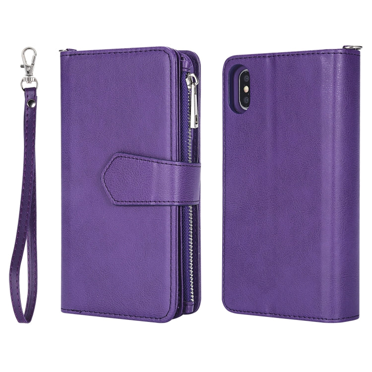 For iPhone XS Max 2 in 1 Solid Color Zipper Shockproof Protective Case with Card Slots & Bracket & Photo Holder & Wallet Function