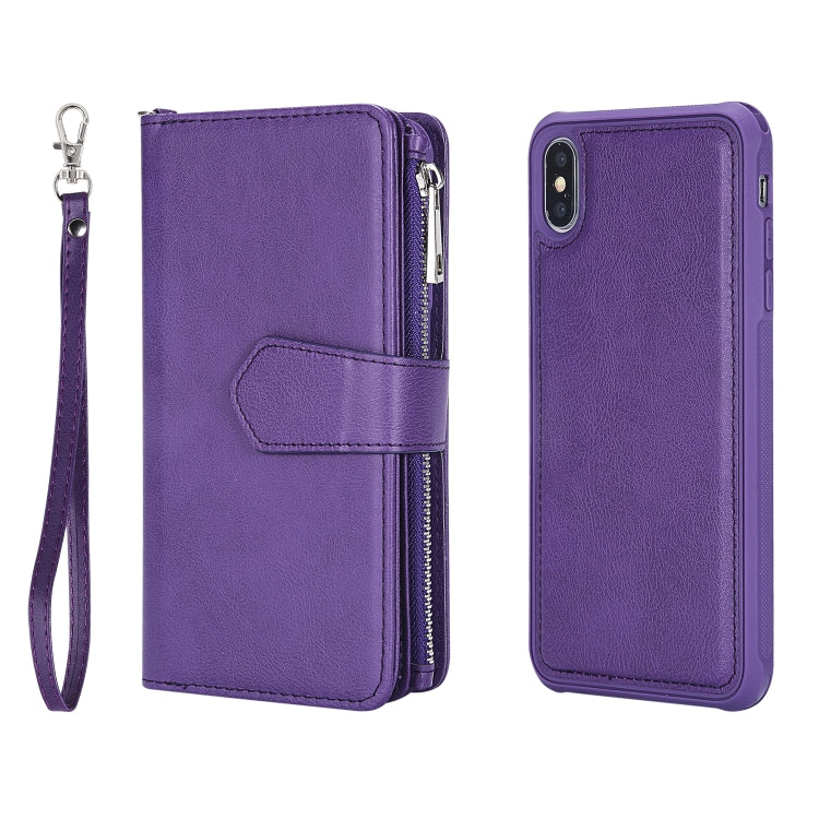 For iPhone XS Max 2 in 1 Solid Color Zipper Shockproof Protective Case with Card Slots & Bracket & Photo Holder & Wallet Function